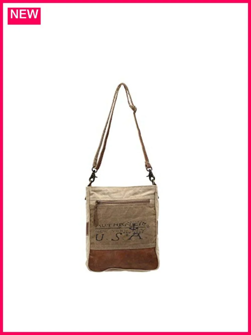 Canvas Western Crossbody Purse with Genuine Leather Strap Hobo Handbag